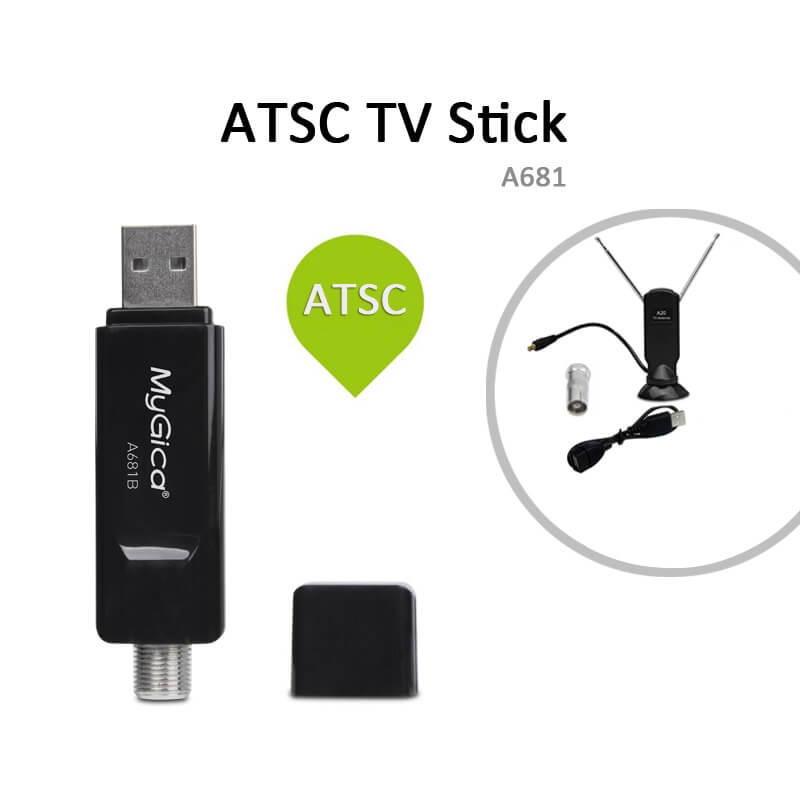 MyGica USB 2.0 TV Tuner with Antenna, ATSC/QAM TV Tuner Stick for PC Laptop  Windows & Android TV, A681B 